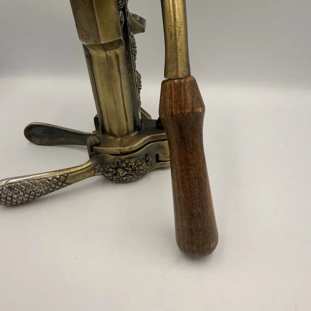 Vintage Estate Brass Clamp-On Wine Bottle Corker Tabletop Grapevine Opener